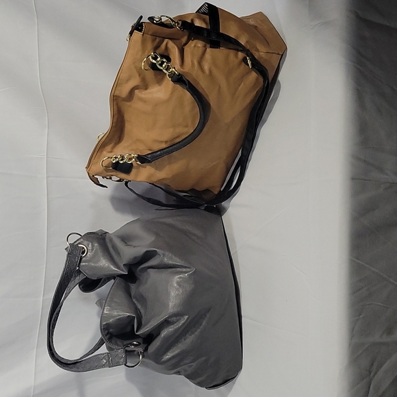 2 Large Hobo Style Bags Grey and Tan Faux Leather (Unbranded) - Picture 3 of 7